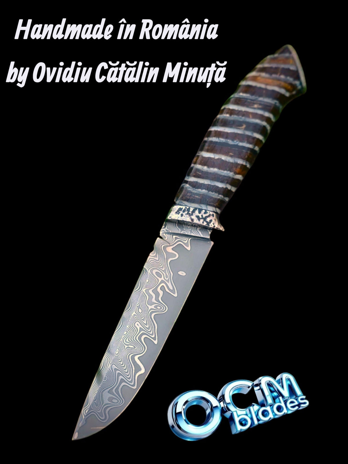 Cuțit de Vânătoare Unicat din Oțel Damasc inoxidabil– Handmade by OCM Blades